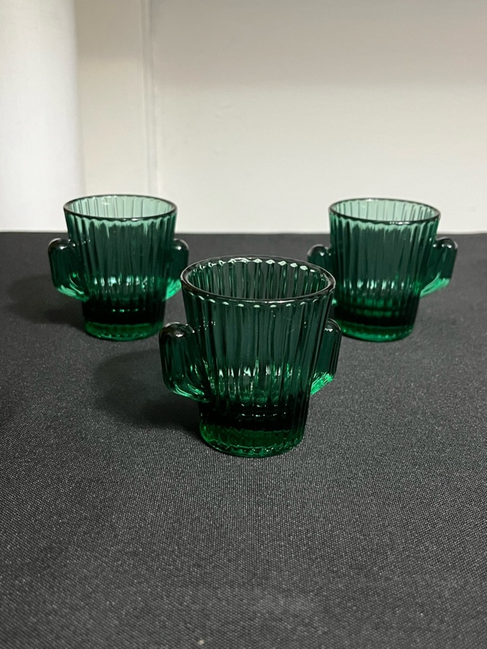 3 vintage green Libbey cactus shot glasses